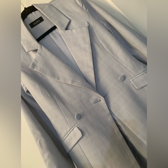 AKIRA Baby Blue Plaid Blazer/Blazer Dress - Small - Picture 2 of 8